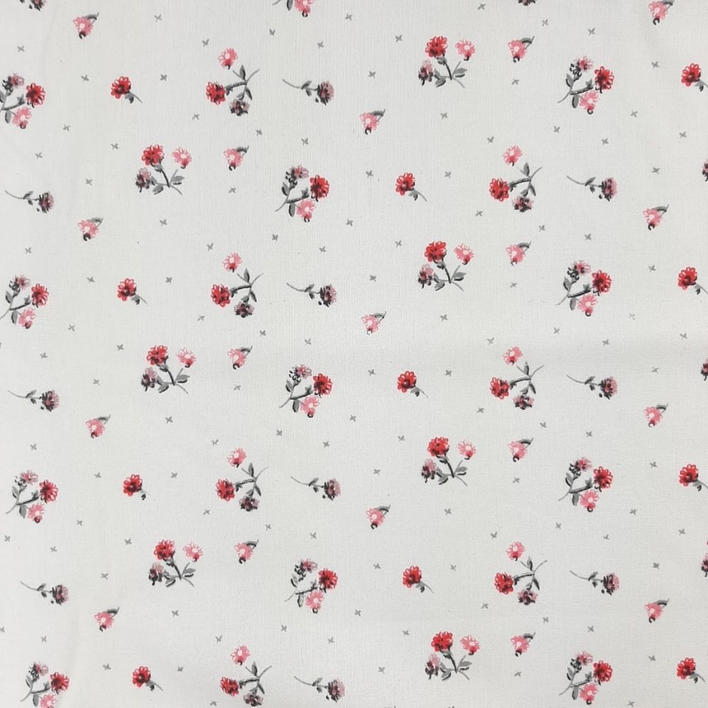 Tricoline Florzinha Vermelha fundo Bege 100% algodão