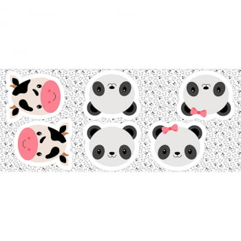 Tricoline Pillow Rostinhos 5 Vaca e Panda 100% Algodão - Cada unid. 60cm X 1,50m